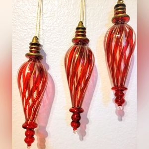 Vintage 3 Hand Blown Glass Red Gold Ornaments Trimmings from Dillard's Nostalgia